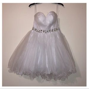White May Queen Strapless Formal Gown